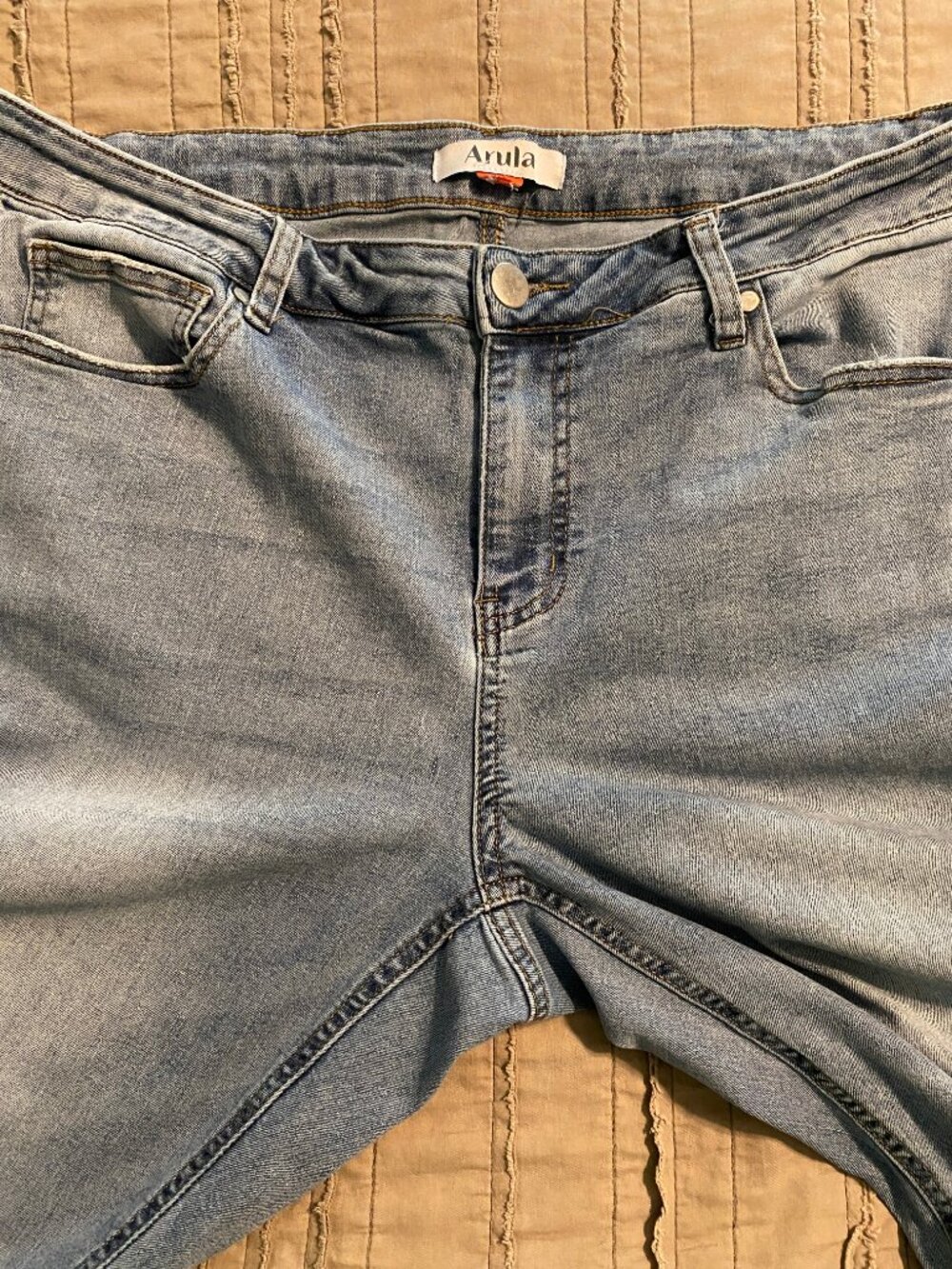 ARULA - Light Wash Flare Jeans Raw Hem Stretch Denim - Size 16 - Picture 7 of 10